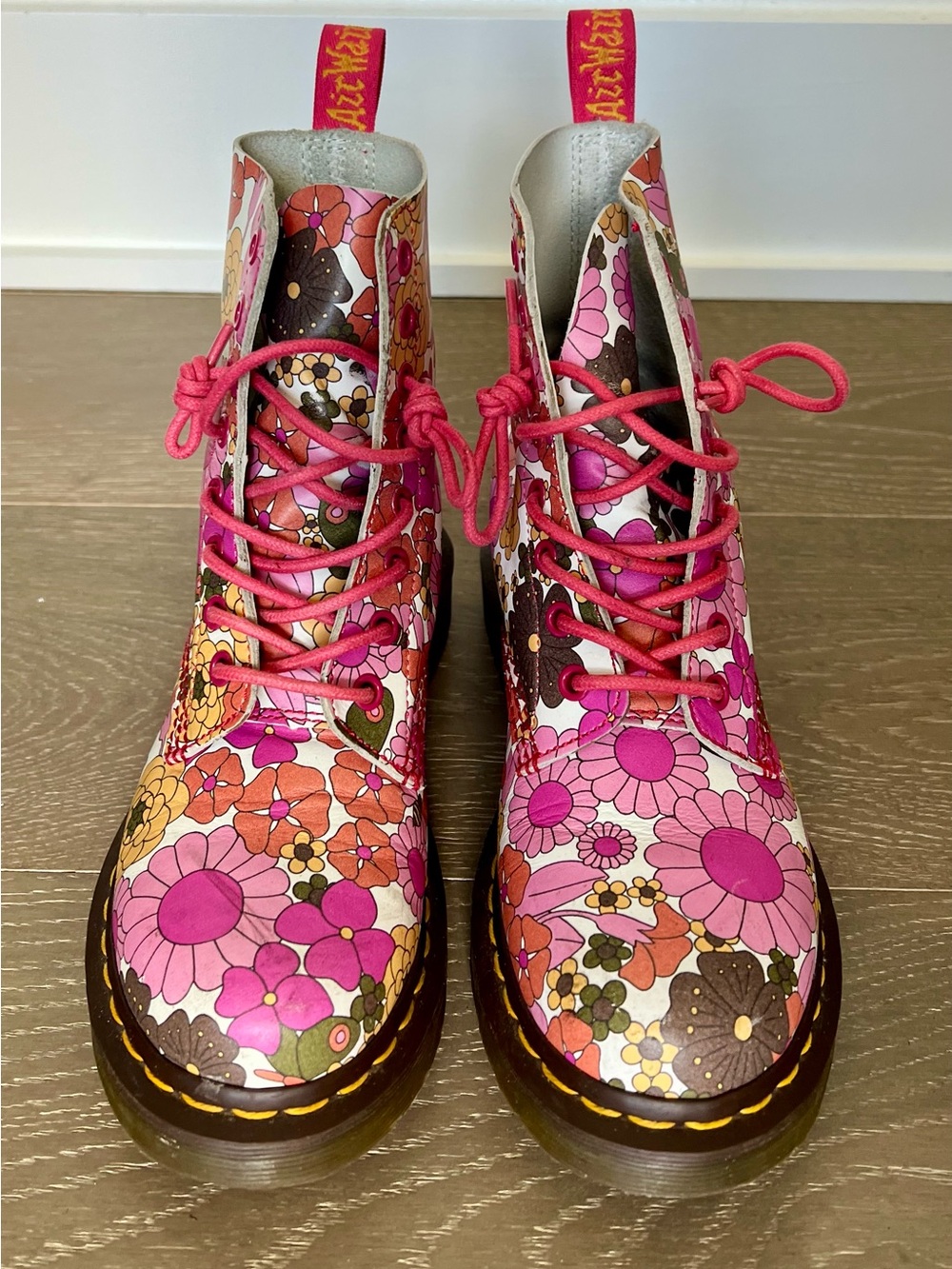 Rare Dr Martens 1460 Pascal Retro Floral Boots Pink Flower Power Womens Size 6